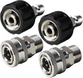 Pressure Washer Quick Connect Kit, Stainless Steel Quick Disconnect Kit, M22 Metric Male Thread Quick Connector, M22 Swivel to 3/8" Quick Connect (4 Pack)