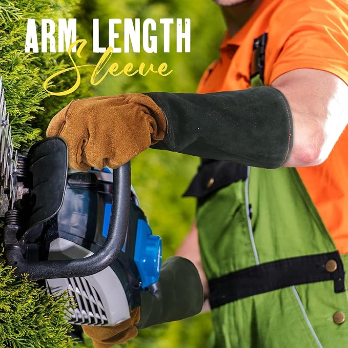 HANDLANDY Leather Gardening Gloves for Men & Women, Rose Pruning Thorn Proof Garden Glove, Long Sleeve Gauntlet Gloves (Black-brown, X-Large (Pack of 1))