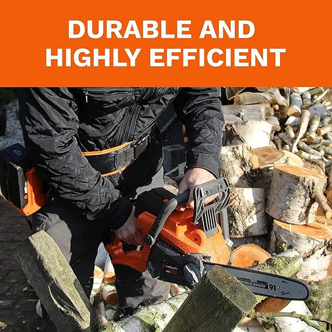Redback Battery Powered Chainsaw Reliable 40V Cordless Chainsaw with 10m/s Chain Speed Gas Chainsaw Alternative Modern Lawn Care Equipment for Felling and Bucking with 2.0AH Battery Charger