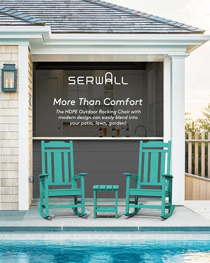 SERWALL HDPE Rocking Chairs Set of 2, Outdoor Rocking Chair for All Weather Use, Patio Rocking Chair for Adults, Aruba