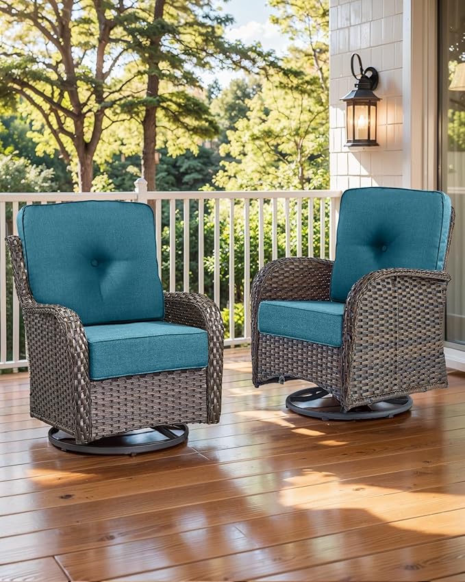 Luxury 22x24/22x25 6-Inch Outdoor Seat Cushions - Set of 2 Water Repellent Patio Chair Cushion for Porch Set Rattan Dining Rocker Glider Chairs Loveseat Couch Sectional Sofa - Peacock Blue