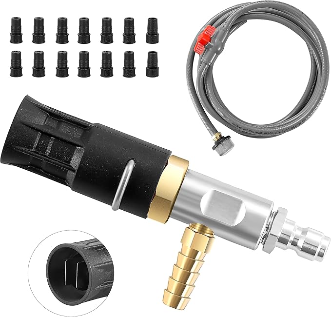 Adjustable Long Range Nozzle for Pressure Washer 3-3.5 GPM, Downstream Injection Spray Nozzle Kit, High Power Washing External Chemical Injector with 1/4” Quick Connect, 2000 to 3000 PSI