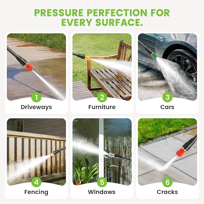 Professional Pressure Cleaner, 5000PSI Power Cleaner with Foam Cannon,4 Nozzles,33FT Hose and Soap Bottle, Car/Driveway/Patio Clean,Green