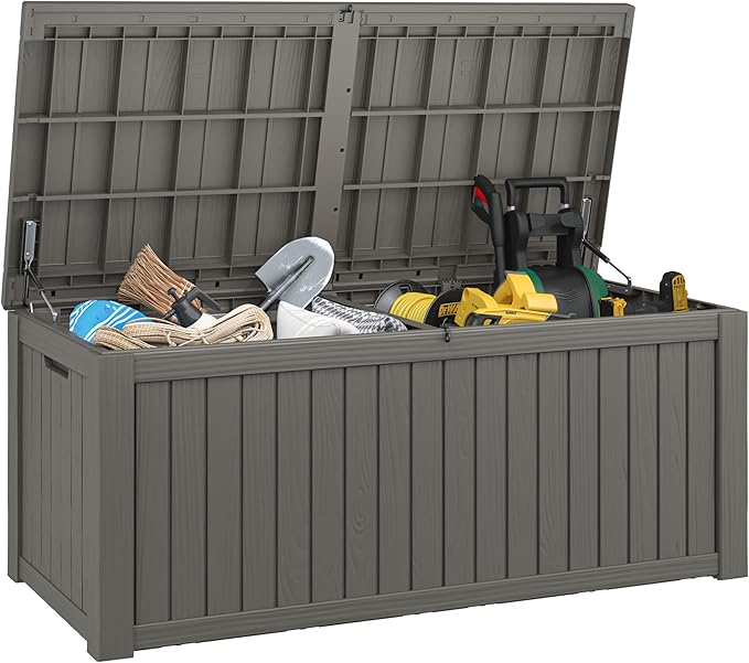 150 Gallon Outdoor Storage Box, Resin Deck Boxes Outdoor Waterproof For Patio Furniture, Garden Tools, Pool Supplies, Durable And UV Resistant, Lockable