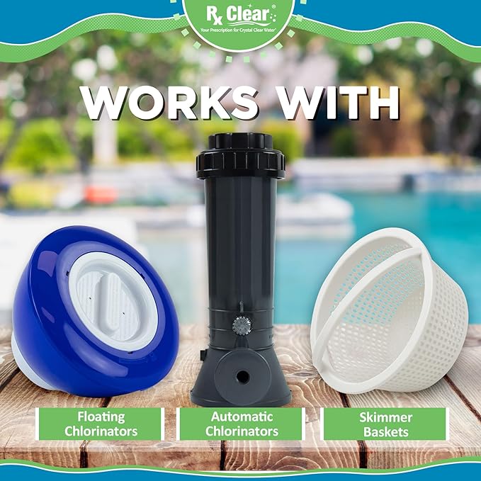 Rx Clear 3" Inch Stabilized Chlorine Tablets | 1200 Lbs | Individual Chlorinating Tabs | Sanitizing Swimming Pools | Long Lasting, Slow Dissolving, UV Protected (24 x 50 LB Buckets)