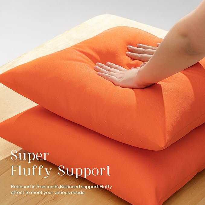Phantoscope Pack of 2 Premium Dual Usage Outdoor Pillow Inserts, Waterproof Throw Pillows No Cover Needed, Colorful Decorative Couch Sham Cushion Stuffer Patio Couch Tent, Orange 12 x 20 Inches