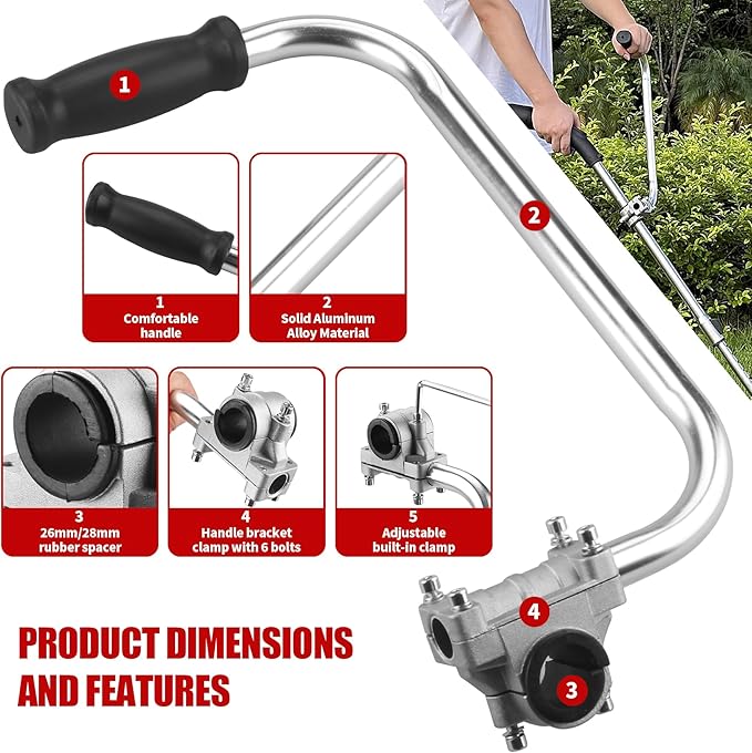 String Trimmers Handle with Shoulder Strap Harness, Weed Eater Handle Extension with Bracket Clamp, Ergonomic Trimmer Grip, Weed Wacker Attachments Aluminum Lawn Trimmer Grip for Landscaping,Lawn Care
