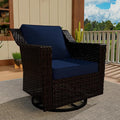 Vista Vibe Outdoor Patio Deep Seat Luxurious Chair - 360 Degree Swivel Glider Rocker Chair with Washable Cushions, Hand-Woven & All-Weather PE Rattan, Balcony, Yard (Brown/Navy)