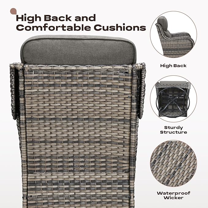 Rilyson 4 Piece Outdoor Patio Swivel Rocker Chairs, Waterproof Wicker, High Back, Deep Seating, Wide Armrest, Upgraded 6 inch Thick Cushions, Ideal for Deck Porch Backyard, Mixed Grey/Grey
