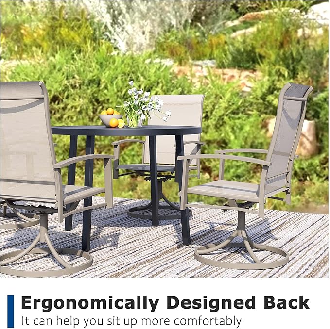 Patio Swivel Chairs Set of 4, Outdoor Swivel Chairs with Armrest, High Back Patio Chair with Metal Frame, All-Weather Outdoor Dining Chair for Deck, Porch and Lawn, Ivory Beige