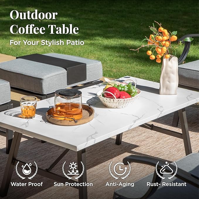 Patio Furniture Set 4 pcs, Outdoor Patio Furniture, 3-Seat Sofa, 2 Swivel Chairs, Coffee Table and 5.75" Extra Thick Cushion, Patio Conversation Set for Backyard Deck,Grey