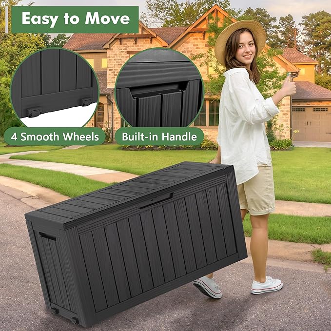 80 Gallon Deck Box Large Outdoor Storage Boxfor Patio Furniture,Outdoor Cushions, Garden Tools, Sports Equipment and Pool Supplies, Waterproof, Resin, Lockable