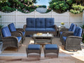 HUMMUH 9-Piece Outdoor Patio Furniture PE Wicker Patio Conversation Set,High Back Patio Couch with Ottomans Coffee Tables Outdoor Chairs for Backyard,Porch,Deck
