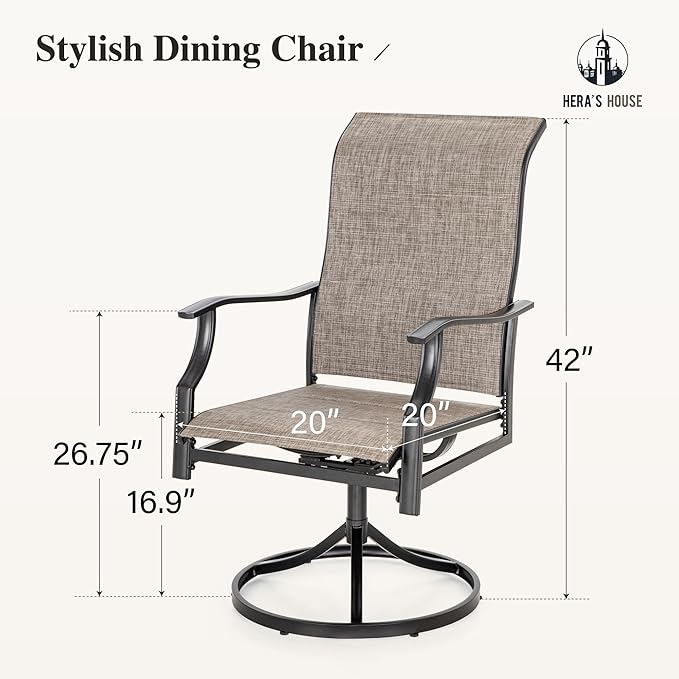 HERA'S HOUSE Patio Outdoor Swivel High-Back Rocking Chairs of 6, Outdoor Dining Chairs with All Weather Textilene Fabric,Wide Metal Armrests for Lawn, Porch or Garden