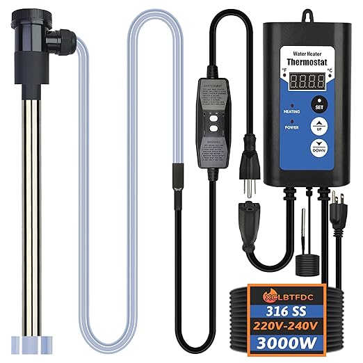 3000W 240V Immersion Water Heater Hot Tub & Inflatable Pool Portable Electric Submersible Water Heater with Thermostat, GFCI for spa tub, Bucket, Bathtubs, baptismal Pool & Above Ground Pool