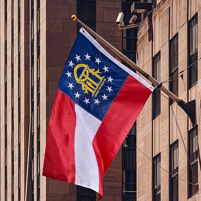 Georgia State Flag 4x6 Ft Deluxe Full Embroidered Premium Polyester Durable GA Outside Flag with Sewn Stripes and Brass Grommets for Indoor/Outdoor