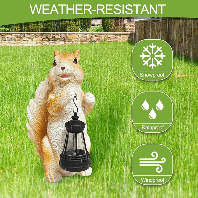 Solar Garden Statues Squirrel Decor - Resin Outdoor/Indoor Squirrel Sculpture Garden Lights Statue Decoration for Patio Home Yard Lawn, Unique Garden Figurine Lights Gift for Mom Grandma