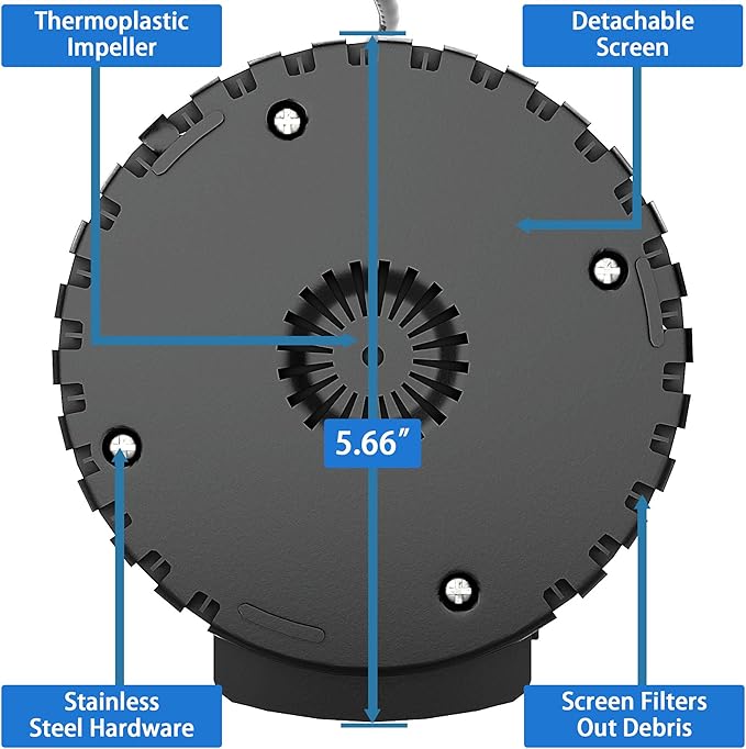 Lanchez Sump Pump, 1/2 HP 2450GPH Submersible Utility Water Pump, Thermoplastic Portable Electric Water Removal Transfer Pump with 10FT Cord for Swimming Pool Basement Garden Pond Tubs Draining