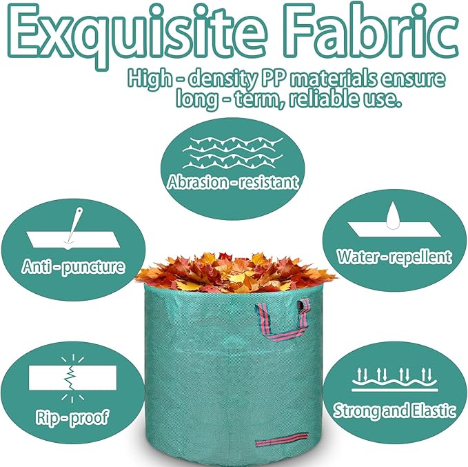 Reusable yard waste bags. 72-gallon large leaf bags(1-pack) Heavy-duty yard garden bag. Leaf bags with 4 handles that can stand upright. Great for collecting leaves and grass clippings