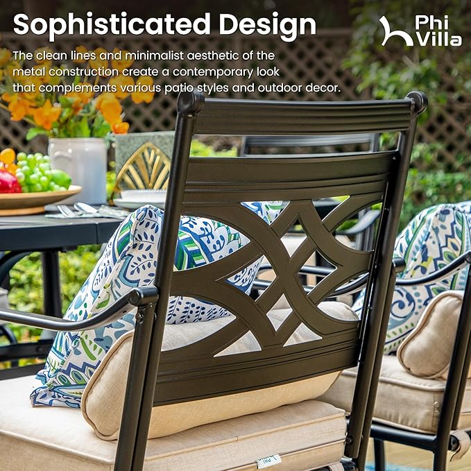 PHI VILLA Patio Dining Chairs Set of 4, Outdoor Swivel Chairs with Cushion and Pillow for Garden Lawn and Deck