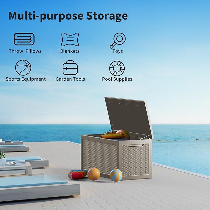 320GAL Brown High - End Wicker - Textured Outdoor Deck Box with Lock Hole - Waterproof, SGS - Certified UV Protection, Exquisite Storage for Luxury Patio Decor and Premium Outdoor Cushions