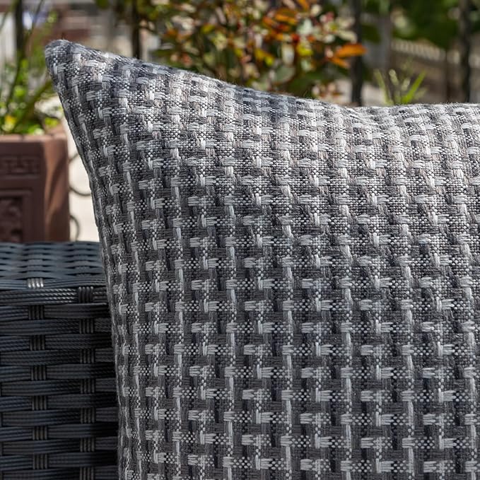 Kevin Textile Outdoor Waterproof Throw Pillow Covers Pack of 2 Farmhouse Decorative Cushion Covers for Garden Patio Tent Balcony Bench Couch Sofa 22x22 Inch, Dark Grey