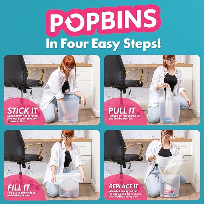 Trash Bags - Small Garbage Bags, Clear Trash Can Liners for Bathroom Bins, Bedroom, Office & Kitchen Waste, Multi-Purpose Household Wastebasket Cleaning Supplies - 4 Gallon, Pack of 1