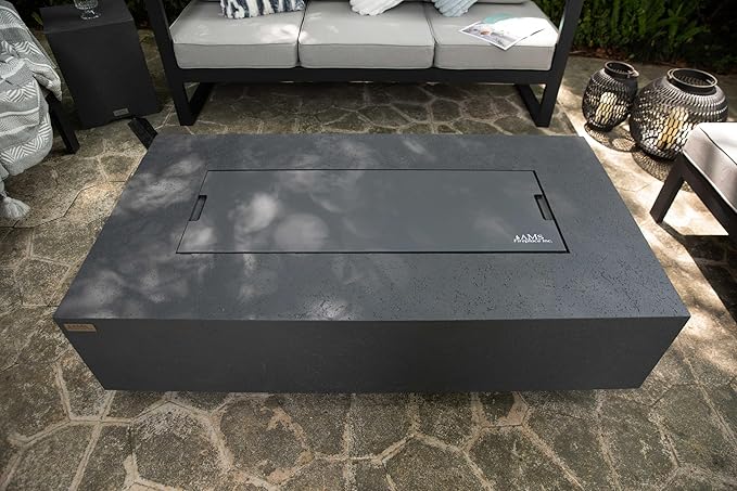 AMS Creations | Madison 60" Bundle Rectangular Natural Gas Outdoor Fire Pit Table | Dark Gray Concrete GFRC | Limestone Texture or Surface | Electronic Ignition | Outside Backyard Fireplace