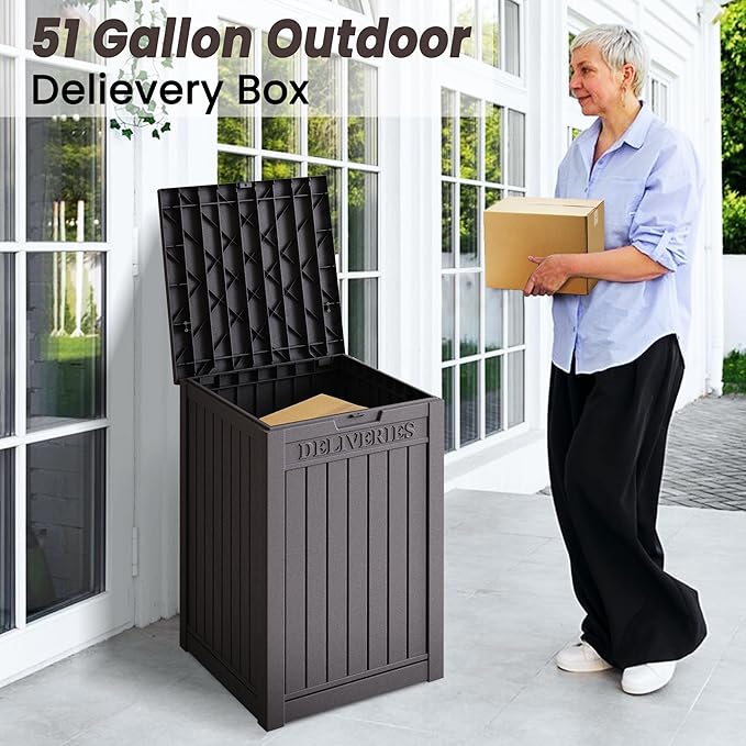 55 Gallon Plus Lockable Resin Deck Box, Waterproof Outdoor Storage Box for Patio Furniture, Garden Tools, Pool Accessories, UV-Resistant Outside Delivery, Grey