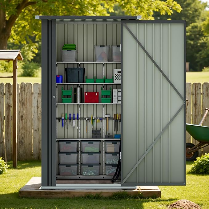 Greesum 3×3FT Outdoor Storage Shed, Metal Patio Storaged Sheds with Lockable Doors, Sheds & Outdoor Storage for Backyard, Pool and Garden, Black