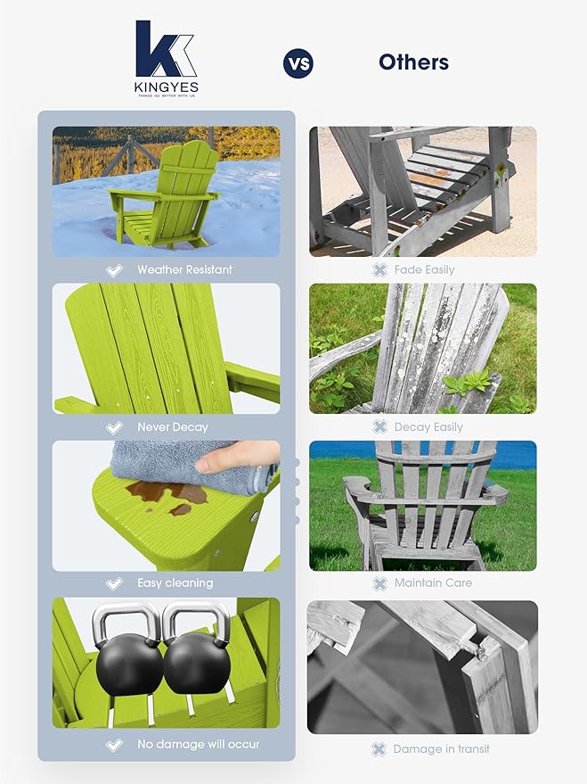 KINGYES Folding Adirondack Chair Set of 4, HDPE All-Weather Folding Adirondack Chair, Apple