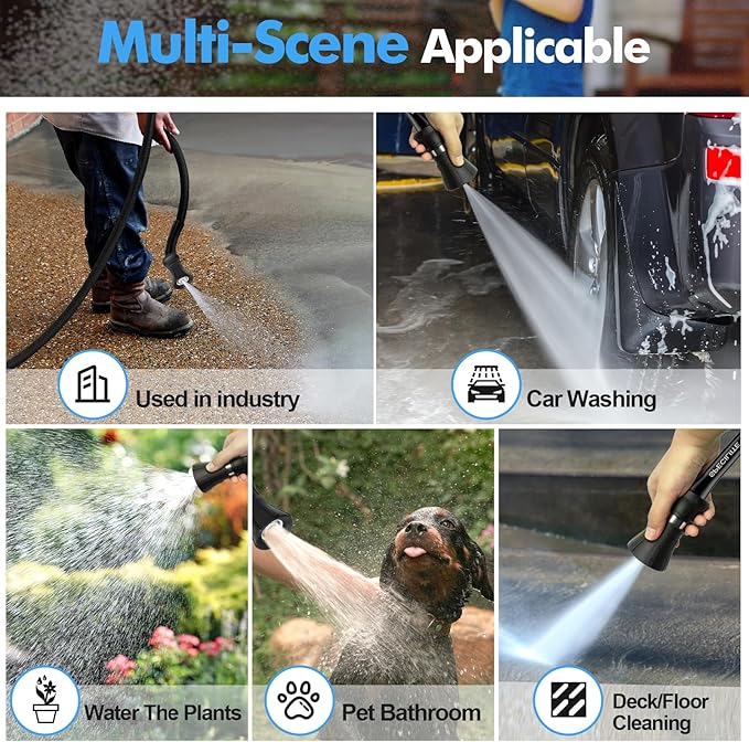SPECILITE 5/8" Hot/Cold Water Hose 50 ft with High Flow Nozzle,Heavy Duty Flexible Rubber Garden Hose -50℉ to 158℉ With 3/4" Stainless Steel Fittings for Yard, Outdoor, Farm, Lightweight, Black