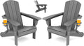 SERWALL Folding Adirondack Chair Set of 2, Adjustable Adirondack Chair with 3 Recline Positions, All Weather HDPE Outdoor Adirondack with Cup Holders, Gray