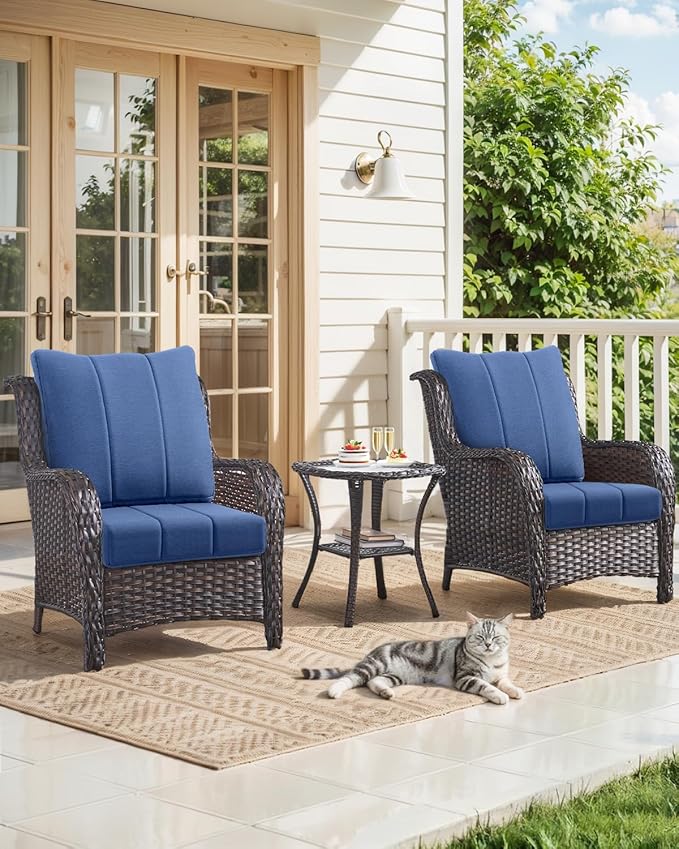 Luxury 24x24x6 Inch Kitty Patio Sofa Cushions Set of 3 - Memory Foam Deep Seat Water-Resistant Patio Cushion for Dining Rocking Swivel Chairs Loveseat Sectional Couch - Navy Blue