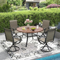 DIFY 5 Pieces Outdoor Patio Dining Set, 4 Brown Textilene Swivel Dining Chairs and 40.6" Walnut Round Metal Dining Table, Outdoor Table and Chairs