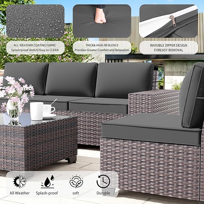 Outdoor Patio Furniture Set with Propane Fire Pit Table, 13 Pieces Outdoor Furniture Patio Sectional Sofa Conversation Sets w/ETL Approved 43" Gas Outdoor Fire Table & Coffee Table (Grey)