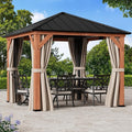 Modern Shade Tranquil Grove Wood Gazebo 10' x 10', Grill Gazebo with Galvanized Steel Roof, Mosquito Netting and Curtains, Permanent Hardtop Pavilion with Sturdy Hooks for Garden, Backyard