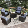 7 Pieces Patio Furniture Sets with Fire Pit Table, Wicker Rattan High Back Outdoor Swivel Rocking Chairs Set with Side Table