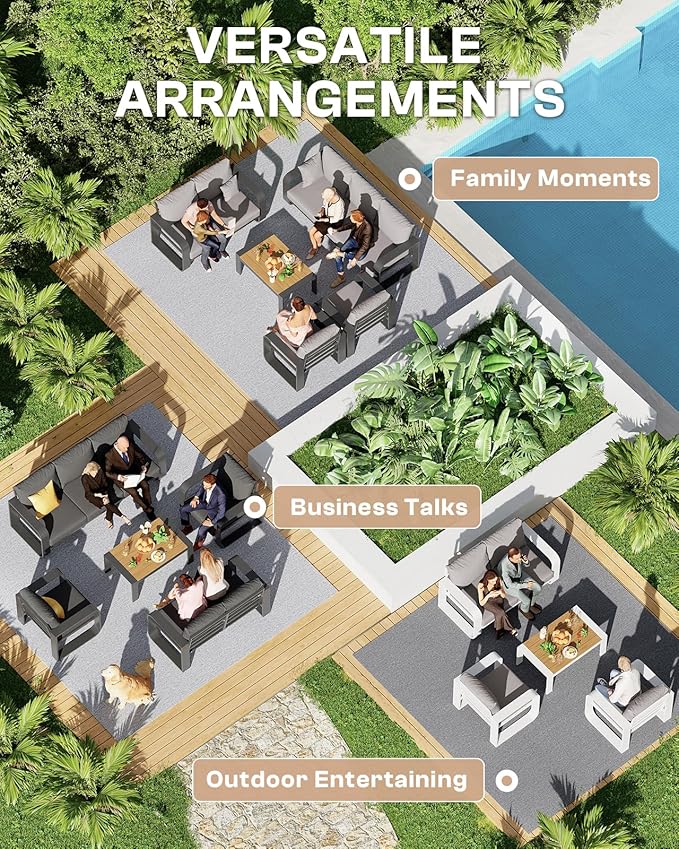 Aluminum Outdoor Patio Furniture Set 4 Piece, Oversized Patio Conversation Sets Widened Armrest & Ultra-Thick Cushions, Deep Seating Modern Sectional Furniture for Backyard, Deck, White