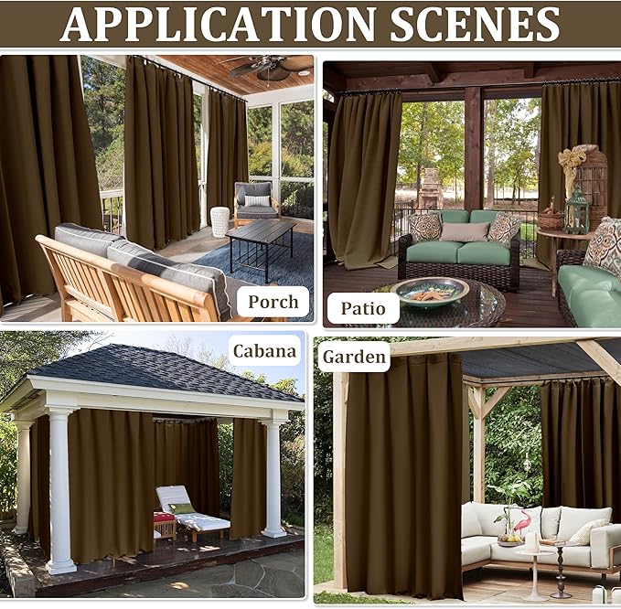 Gazebo Universal Replacement Privacy Curtain,12'×20' Gazebo Outdoor Waterproof Curtains, 4-Panels Sidewall Curtains with Double Zipper for Patio Canopy, Garden and Backyard (Curtain Only)