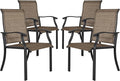 NUU GARDEN 4 Piece Outdoor Patio Dining Chairs, Textilene Dining Chairs with High Back, Patio Furniture Chairs with Armrest, Iron Frame for Lawn Garden Backyard Deck, Black and Brown