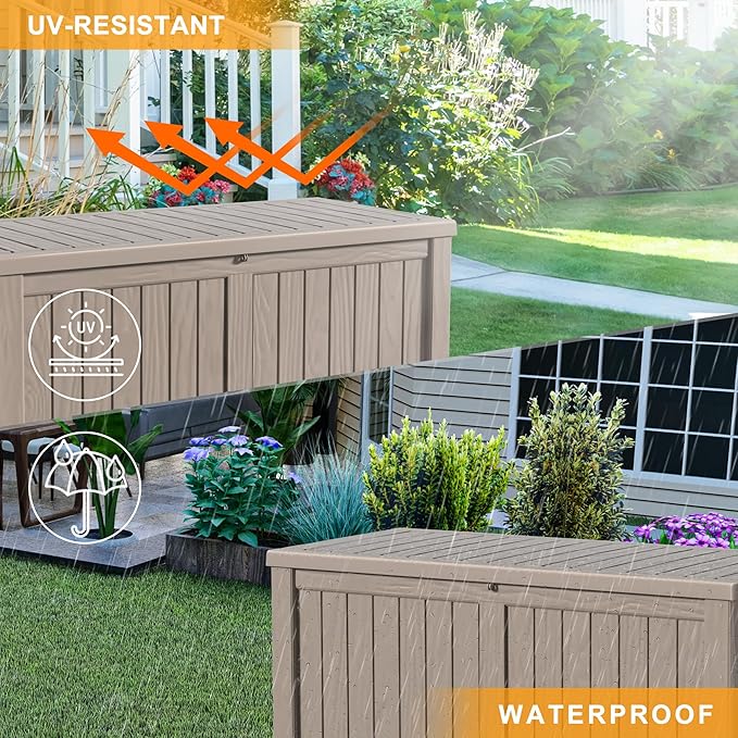 DRATO 120 Gallon Large Deck Box, Outdoor Storage Box for Patio Furniture, Patio Cushions, Gardening Tools, Pool Supplies,660lbs Weight Capacity,Waterproof Resin Storage Boxes