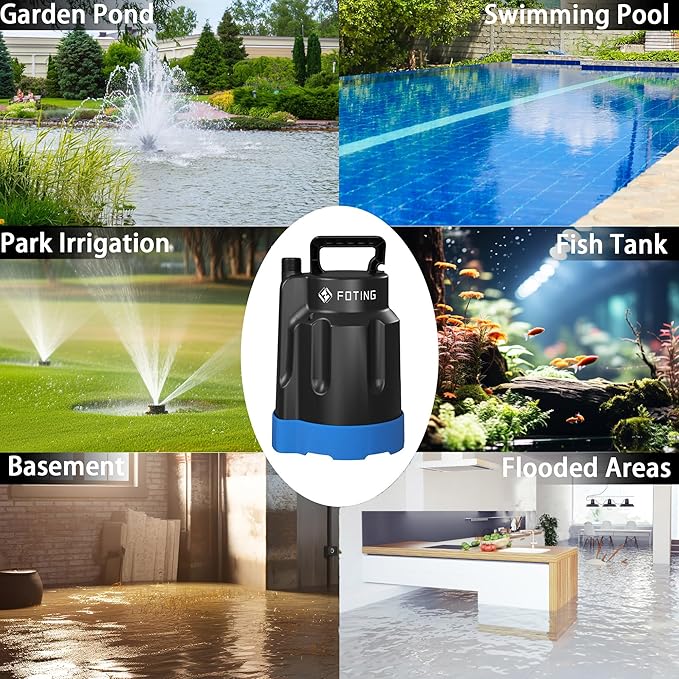 Submersible Water Pump 1/2HP Electric Utility Pump, 1860GPH Sump Pump Submersible Thermoplastic for Swimming Pool Garden Pond Basement Draining with 25ft Long Power Cord
