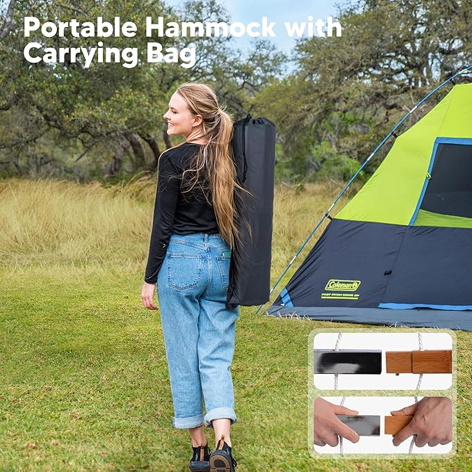 SUNCREAT Portable Double Outdoor Hammock, 450lbs Capacity, Quick Dry 2 Person Hammock with Carrying Bag, Dark Gray
