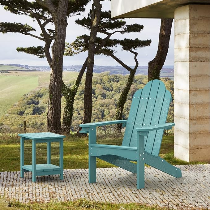 LUE BONA HDPS Adirondack Chairs Set of 6, Fire Pit Outdoor Chair Weather Resistant with Cup Holder, Modern Plastic Chair Plastic for Patio, Deck, Proch, 350LBS, Blue Turquoise