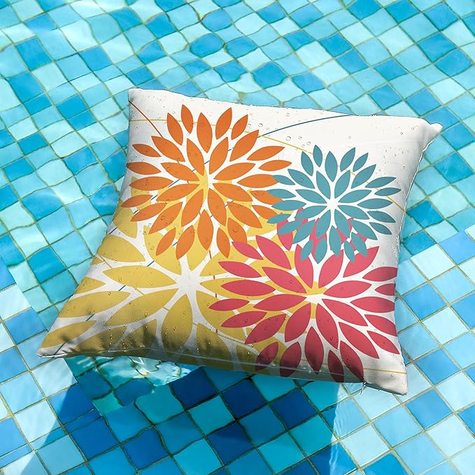 DFXSZ Outdoor Pillow Covers 20x20 Inch Set of 2 Orange Yellow Red Flower Decorative Waterproof Fall Summer Outdoor Pillow Covers for Patio Funiture Garden Couch 168G20