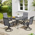 VICLLAX 5 Pieces Patio Dining Set, Outdoor Furniture Set of 4 Patio Swivel Dining Chairs and Square Patio Table with Umbrella Hole, Dark Charcoal Chairs & Black Tabletop