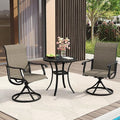 VICLLAX Patio Dining Set for 2, 3 Pieces Outdoor Furniture Includes 27.5" Small Round Patio Table and 2 Outdoor Swivel Chairs for Lawn Garden, Black Tabletop and Mixed Brown Fabric