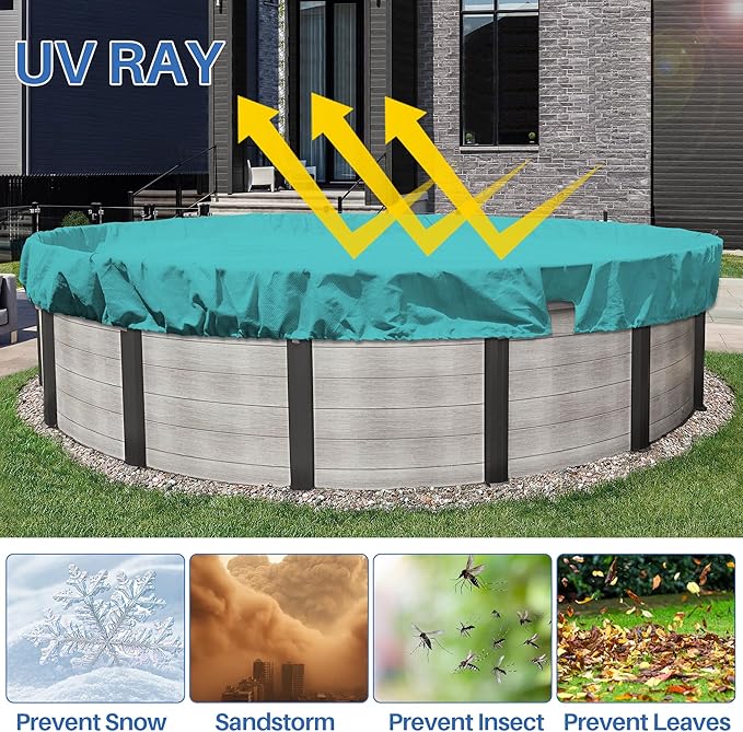 ECOOPTS 13 ft Round Pool Cover for Above Ground Pools, Swimming Pool Cover Protector Winter Safety Cover (Turquoise)