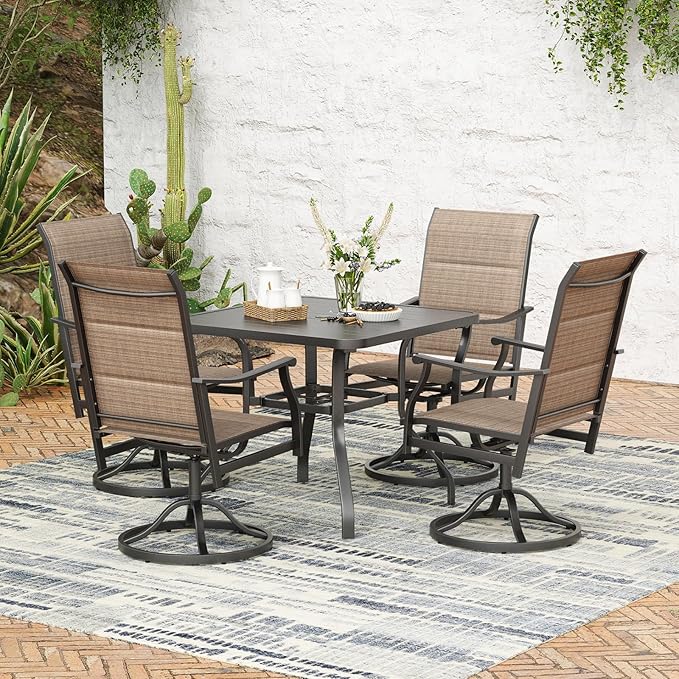 Soohow Patio Dining Chairs Set of 4, Swivel Outdoor Patio Chair with Paded Textilene Fabric, All Weather Outdoor Seats Ergonomic Comfort, Perfect Seats for Backyard, Balcony, and Garden